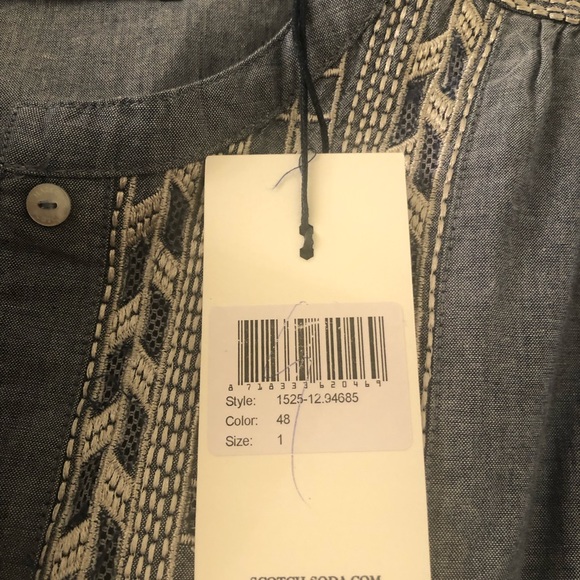 New Maison Scotch Small / 1 Embroidered Chambray Romper Cotton Blue NWT $125 - Picture 5 of 5